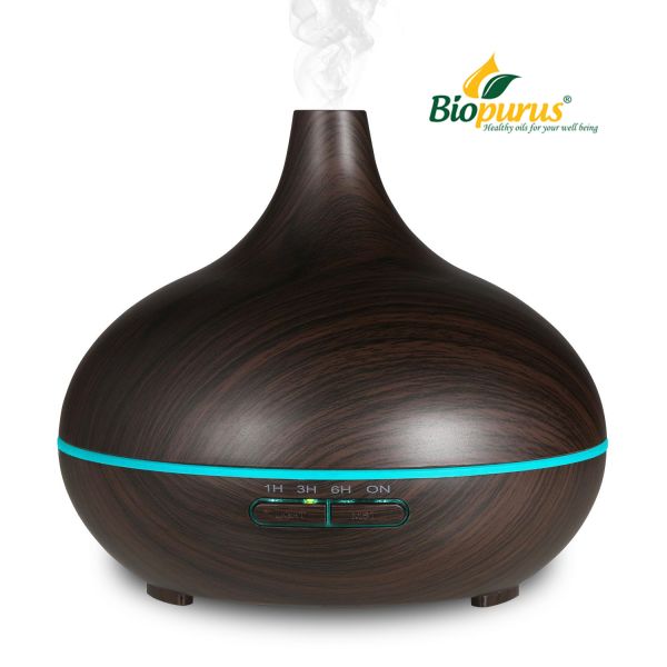 Dark Wood Grain Aromatherapy Essential Oil Diffuser with 7 Color 300ml 