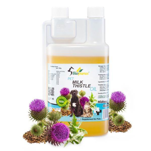 Biopurus Pure Natural Milk Thistle Oil For Dogs and Cats BARF 1000ml 