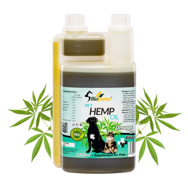 Biopurus Pure Natural Pets Hemp Seed Oil For Dogs and Cats BARF 1000ml 