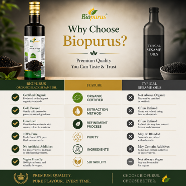 Biopurus Certified Organic Cold Pressed Black Sesame Oil 250ml 