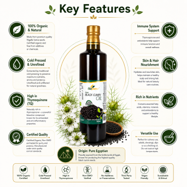 Biopurus Egyptian Organic Cold Pressed Black Cumin / Black Seed Oil 500ml 