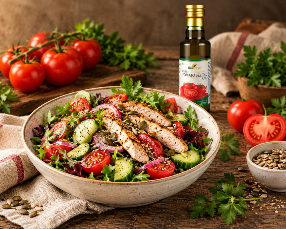 Fresh & Colourful Chicken Salad with Biopurus Tomato Oil